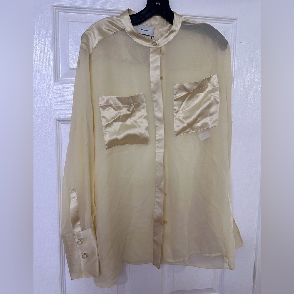 Sheer Yellow Blouse with Satin Accents